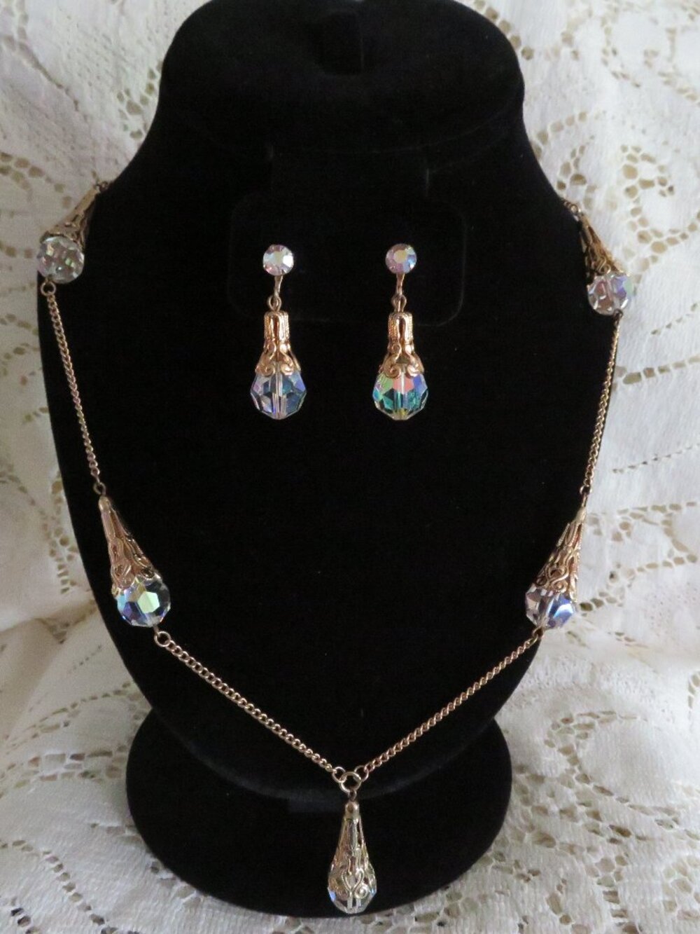 Vintage Aurora Borealis Necklace Earrings Set